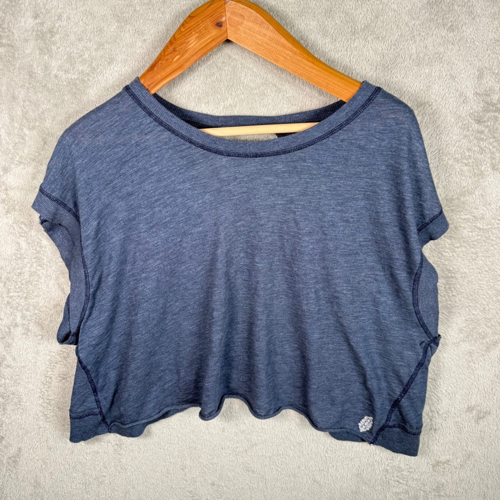 Free People Movement Top Women M Blue S/S Open Back Cross Back Crop Activewear
